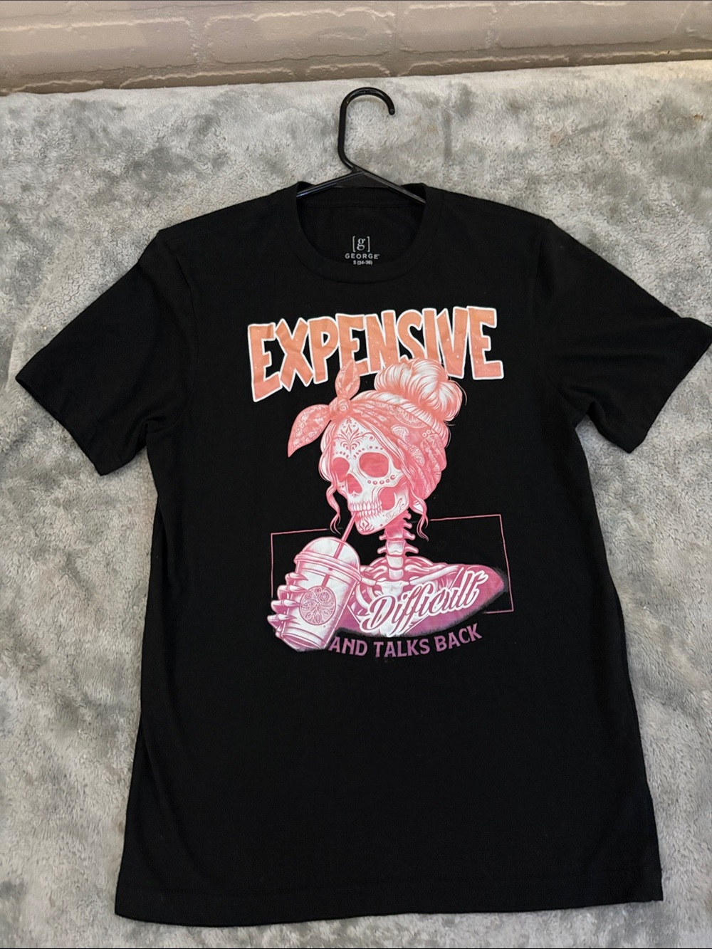George Black Tee with Pink Graphic 'Expensive' Skull